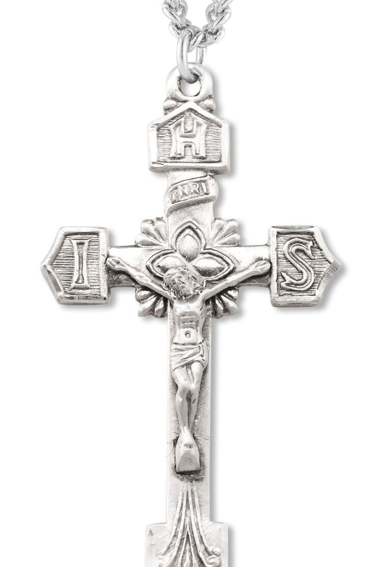 Men's Sterling Silver IHS Crucifix Necklace Pointed Tips with Chain Options