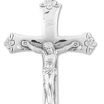 Men's Large Sterling Silver Floral Tip Crucifix Necklace with Chain Options - 24&quot; Sterling Silver Chain + Clasp