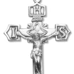 Men's Sterling Silver Matte Satin Finish IHS Crucifix Necklace with Chain Options - 24&quot; Sterling Silver Chain + Clasp