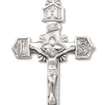 Men's Sterling Silver IHS Crucifix Necklace Pointed Tips with Chain Options - 24&quot; Sterling Silver Chain + Clasp
