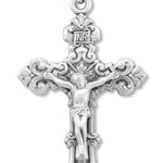 Men's Sterling Silver Fancy Scroll Crucifix Necklace with Chain Options - 24&quot; Sterling Silver Chain + Clasp