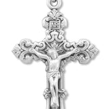 Men's Sterling Silver Fancy Scroll Crucifix Necklace with Chain Options - 24&quot; Sterling Silver Chain + Clasp