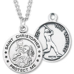 Round Men's St. Christopher Baseball Necklace With Chain - 24&quot; Sterling Silver Chain + Clasp