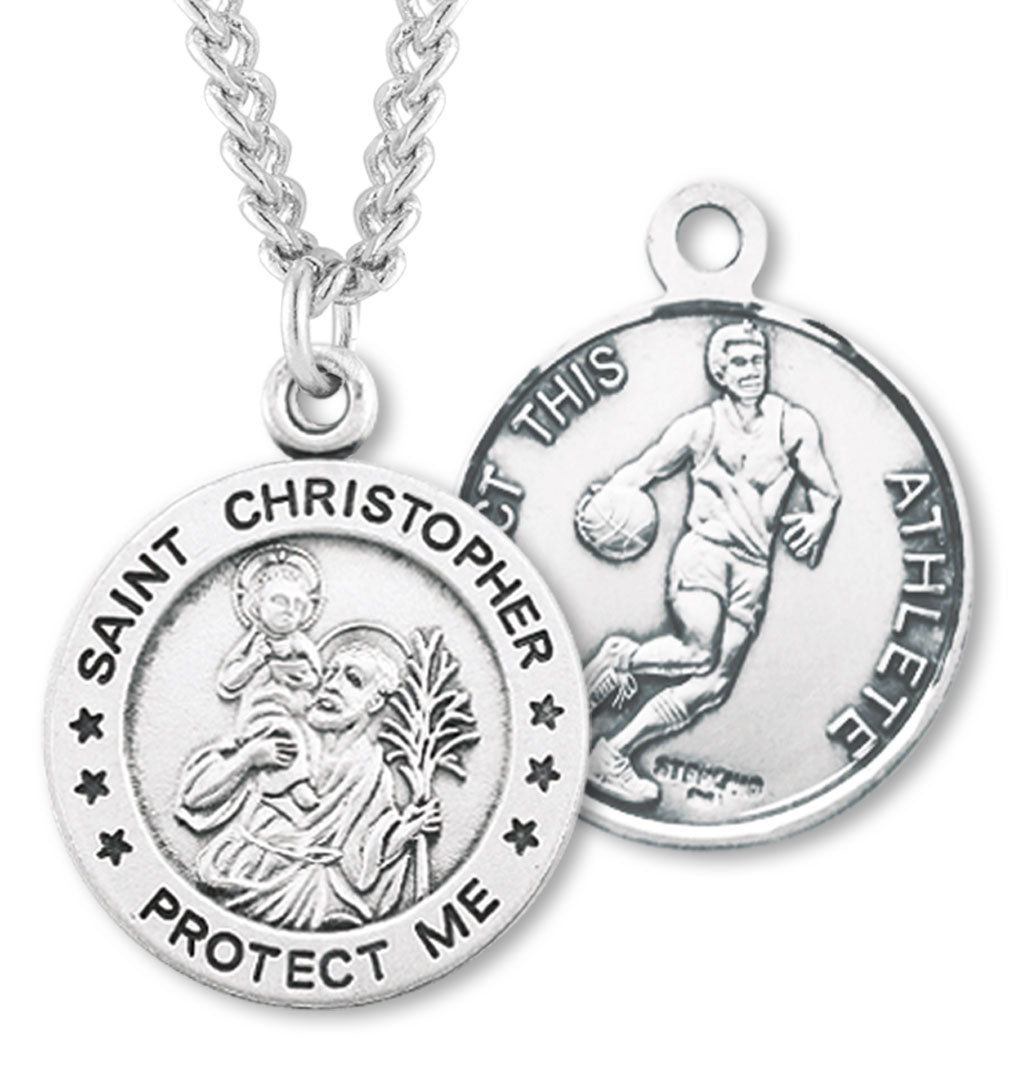 Round Men's St. Christopher Basketball Necklace With Chain