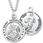 Round Men's St. Christopher Basketball Necklace With Chain - 24&quot; Sterling Silver Chain + Clasp