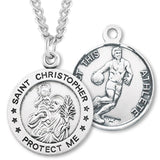 Round Men's St. Christopher Basketball Necklace With Chain - 24&quot; Sterling Silver Chain + Clasp