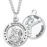 Round Boy's St. Christopher Martial Arts Necklace With Chain - 24&quot; Sterling Silver Chain + Clasp