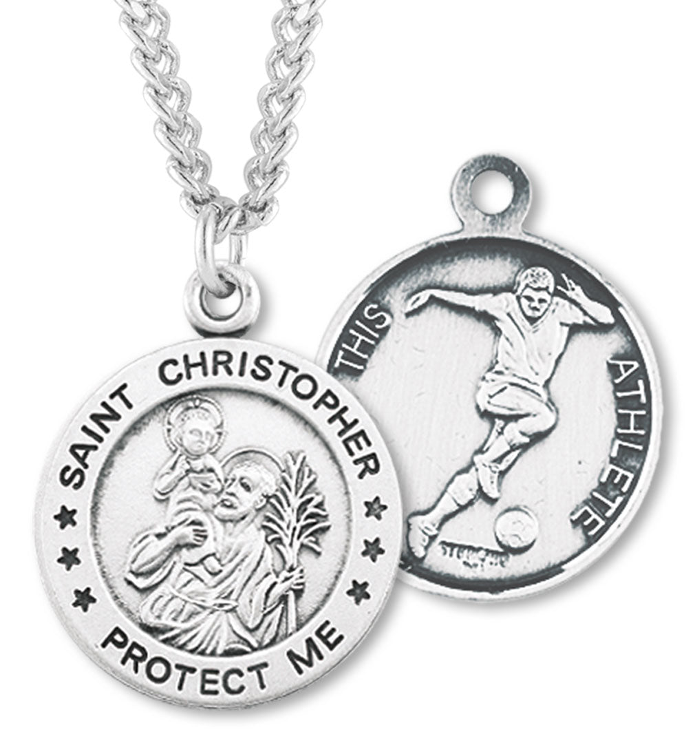 Round Men's St. Christopher Soccer Necklace With Chain