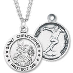 Round Men's St. Christopher Soccer Necklace With Chain - 24&quot; Sterling Silver Chain + Clasp