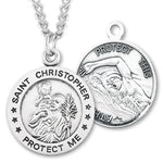 Round Boy's St. Christopher Swimming Necklace With Chain - 24&quot; Sterling Silver Chain + Clasp