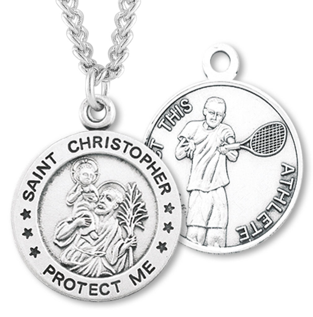 Round Boy's St. Christopher Tennis Necklace With Chain