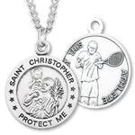 Round Boy's St. Christopher Tennis Necklace With Chain - 24&quot; Sterling Silver Chain + Clasp