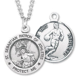 Round Boy's St. Sebastian Basketball Necklace With Chain - 24&quot; Sterling Silver Chain + Clasp