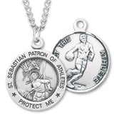 Round Boy's St. Sebastian Basketball Necklace With Chain - 24&quot; Sterling Silver Chain + Clasp