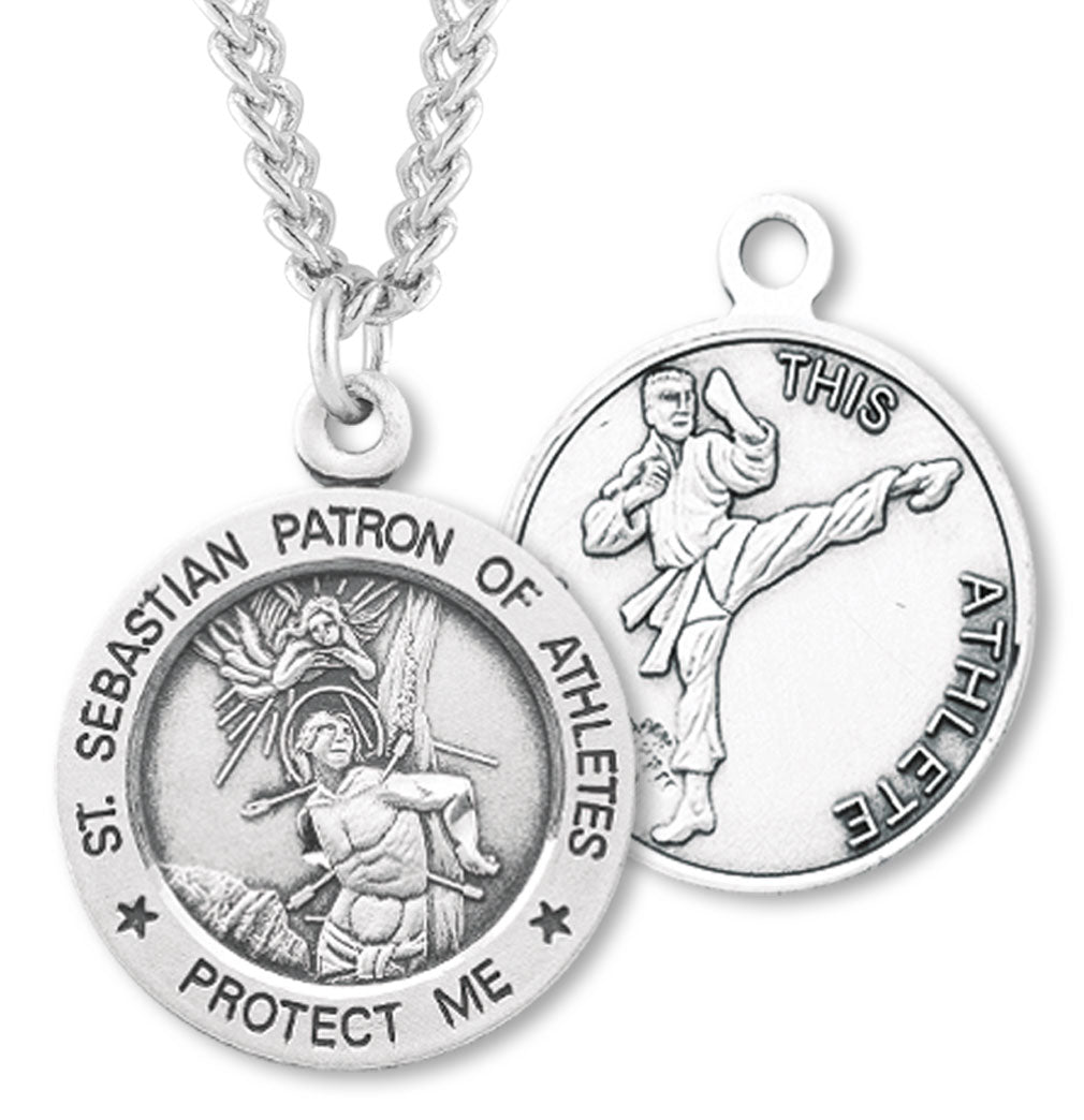 Round Boy's St. Sebastian Martial Arts Necklace With Chain
