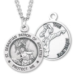Round Boy's St. Sebastian Martial Arts Necklace With Chain - 24&quot; Sterling Silver Chain + Clasp