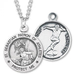 Round Men's St. Sebastian Soccer Necklace With Chain - 24&quot; Sterling Silver Chain + Clasp