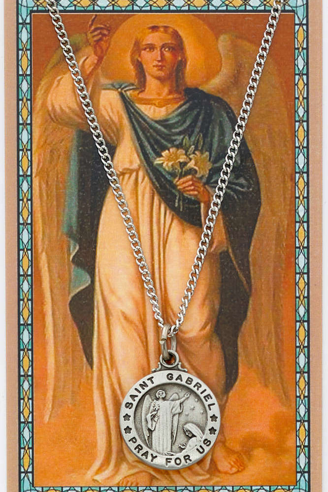 Round St. Gabriel The Archangel Medal and Prayer Card Set - Silver-tone