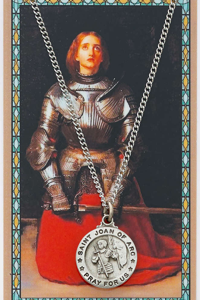 Round St. Joan of Arc Medal with Saint Story Card - Silver-tone