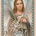 Round St. Maria Goretti Medal and Prayer Card Set - Silver-tone