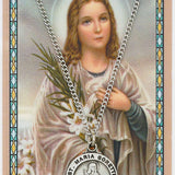 Round St. Maria Goretti Medal and Prayer Card Set - Silver-tone