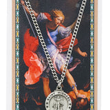 Round St. Michael The Archangel Medal and Prayer Card Set - Silver-tone