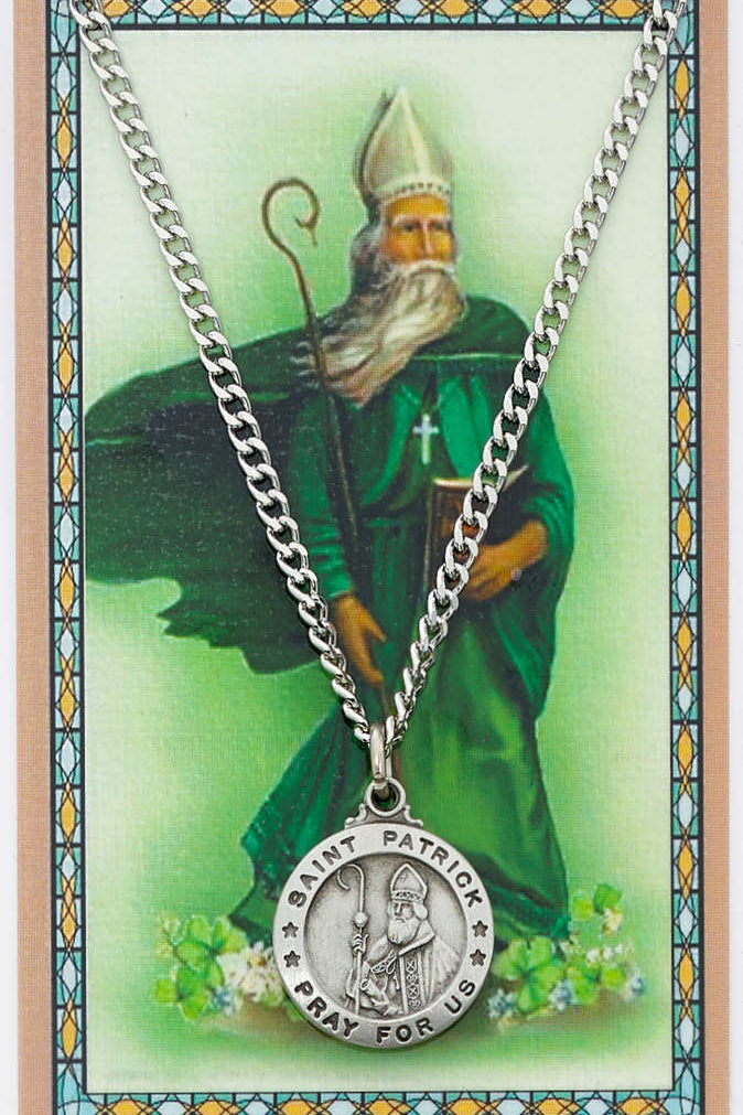 Round St. Patrick Medal and Prayer Card Set - Silver-tone