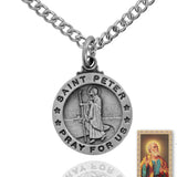 Round St. Peter Medal and Prayer Card Set - Silver-tone