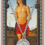 Round St. Sebastian Medal wtih Prayer Card - Silver-tone