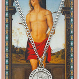 Round St. Sebastian Medal wtih Prayer Card - Silver-tone