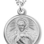 Women's Sterling Silver Round Sacred Heart of Jesus Necklace with Chain Options - 18&quot; 1.8mm Sterling Silver Chain + Clasp