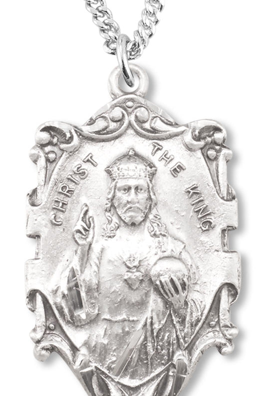 Men's Christ the King Necklace, Sterling Silver with Chain Options - 24&quot; Sterling Silver Chain + Clasp