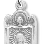 Sacred Heart of Jesus with Angel Necklace, Sterling Silver with Chain - 18&quot; 1.8mm Sterling Silver Chain + Clasp