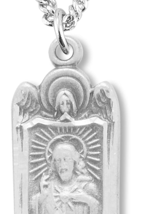 Sacred Heart of Jesus with Angel Necklace, Sterling Silver with Chain