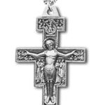 San Damiano Crucifix Pendant Sterling Silver - 24&quot; Sterling Silver Chain + Clasp