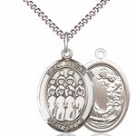 Small Pewter Oval St. Cecilia Choir Medal - 18&quot; Rhodium Plated Medium Chain + Clasp