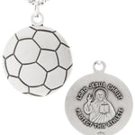 Soccer Ball Shape Necklace with Jesus Figure Back in Sterling Silver - 24&quot; Sterling Silver Chain + Clasp