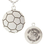 Soccer Ball Shaped Necklace with Saint Christopher Back in  Sterling Silver - 24&quot; Sterling Silver Chain + Clasp