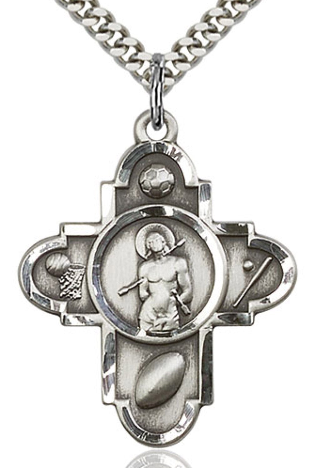 Sports 5 Way Cross St Sebastian Medal, Sterling Silver