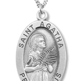 Women's St. Agatha Necklace Oval Sterling Silver with Chain Options - 18&quot; 1.8mm Sterling Silver Chain + Clasp