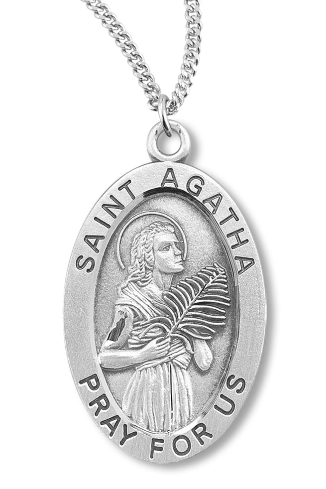 Women's St. Agatha Necklace Oval Sterling Silver with Chain Options