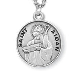 Boy's St. Aidan Necklace Round Sterling Silver with Chain - 20&quot; 2.2mm Stainless Steel Chain with Clasp