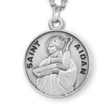Boy's St. Aidan Necklace Round Sterling Silver with Chain - 20&quot; 2.2mm Stainless Steel Chain with Clasp