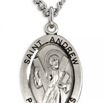 Boy's St. Andrew Necklace Oval Sterling Silver with Chain - 20&quot; 2.2mm Stainless Steel Chain with Clasp