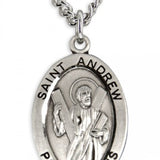 Boy's St. Andrew Necklace Oval Sterling Silver with Chain - 20&quot; 2.2mm Stainless Steel Chain with Clasp