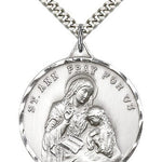St. Ann Medal, Sterling Silver - 24&quot; 2.4mm Rhodium Plate Chain + Clasp