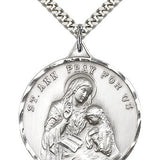 St. Ann Medal, Sterling Silver - 24&quot; 2.4mm Rhodium Plate Chain + Clasp