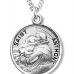 Boy's St. Anthony Necklace Round Sterling Silver with Chain - 20&quot; 2.2mm Stainless Steel Chain with Clasp