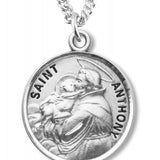Boy's St. Anthony Necklace Round Sterling Silver with Chain - 20&quot; 2.2mm Stainless Steel Chain with Clasp