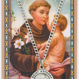 Round St. Anthony Medal with Prayer Card - Silver tone